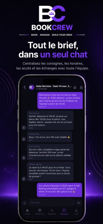 Le brief et le chat de l'événement