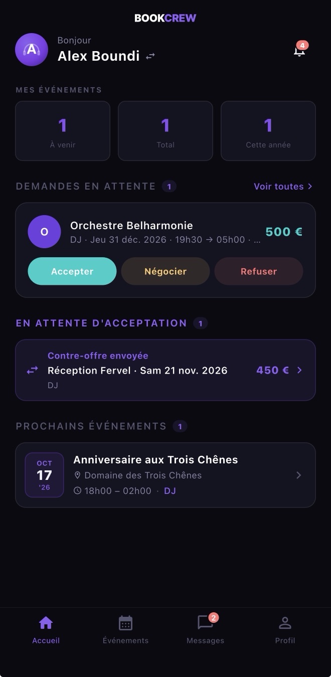 Demandes de booking et cachets : accepter, négocier, refuser