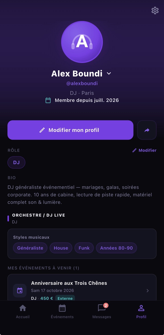 Profil professionnel d'un prestataire : métier, styles, bio, réalisations